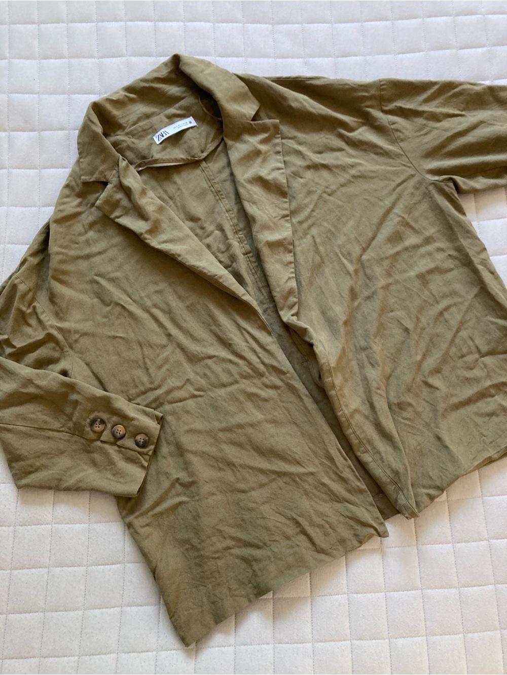 ZARA Women’s Olive Linen Blazer Jacket in Khaki Tone